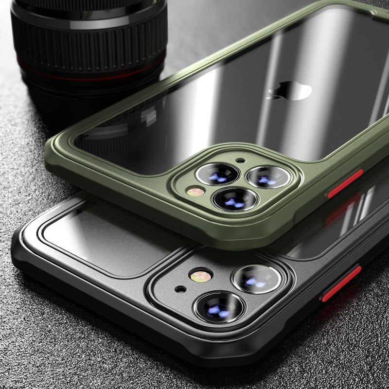 Military Shockproof Armor Silicone Frame Clear Acrylic Case for iPhone